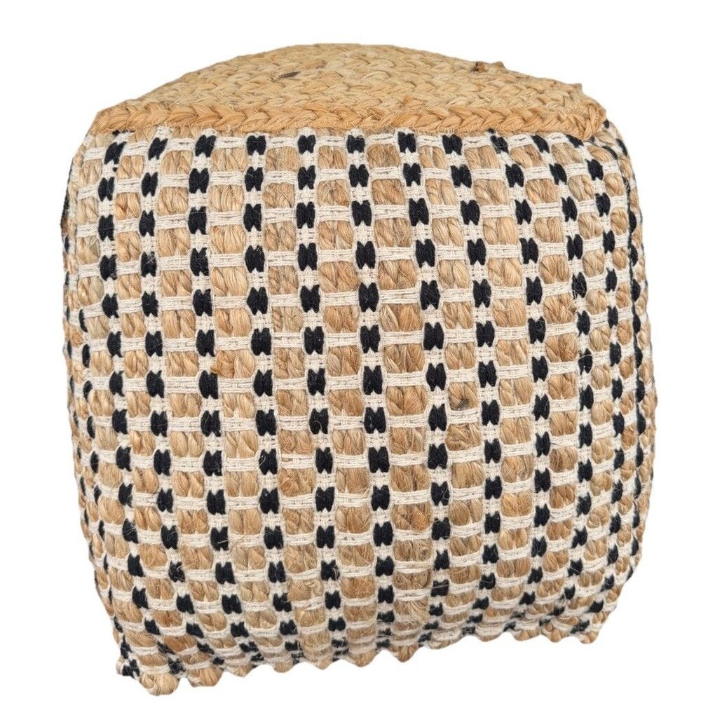 Nourison Jute/Cotton Pouf 16x16x16 Farmhouse Style Braided Rope - Picture 2 of 7